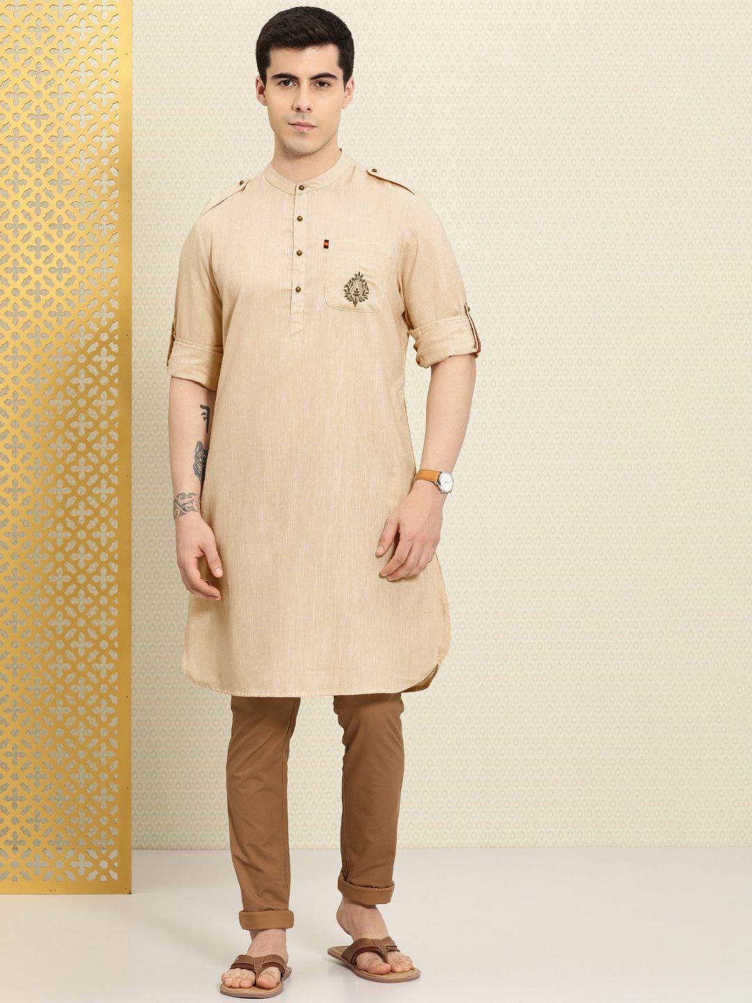 house of pataudi men rozana kurta with thread work detailing