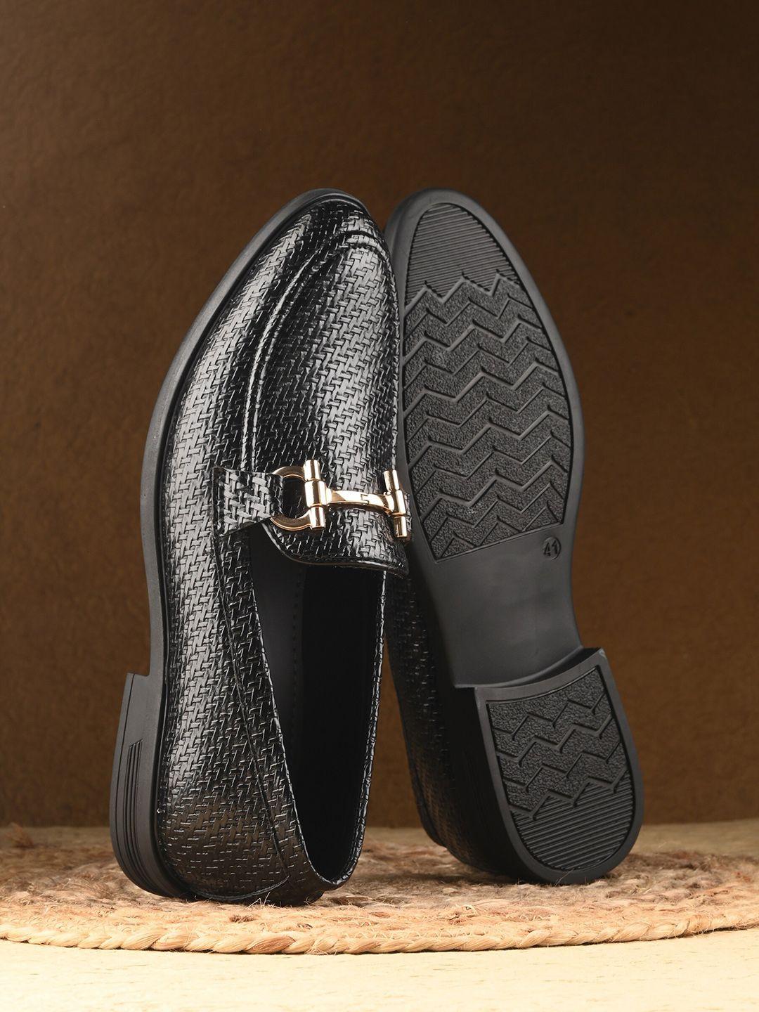 house of pataudi men textured formal loafers