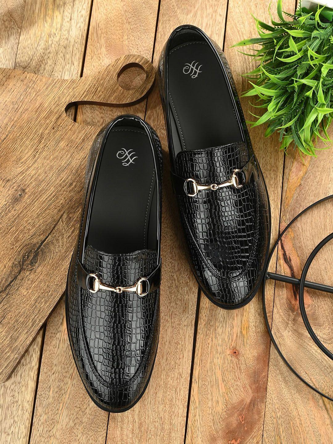 house of pataudi men textured formal slip on loafers