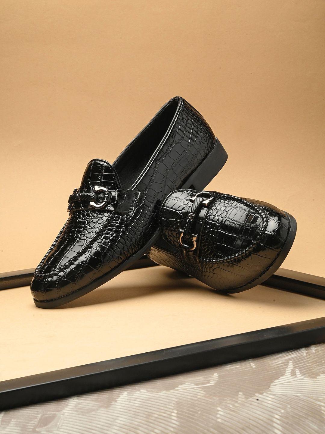 house of pataudi men textured slip-on formal loafers