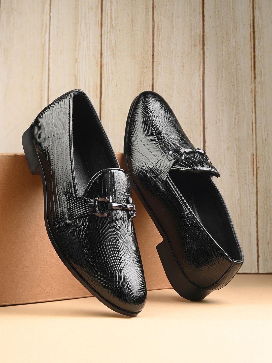 house of pataudi men textured slip-on formal loafers