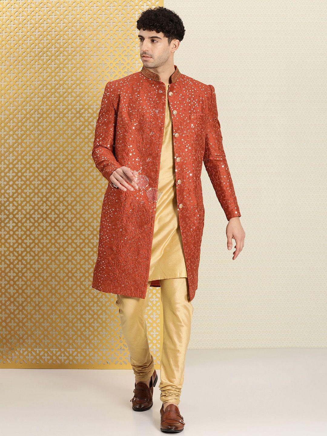 house of pataudi men thread work embellished jashn sherwani set