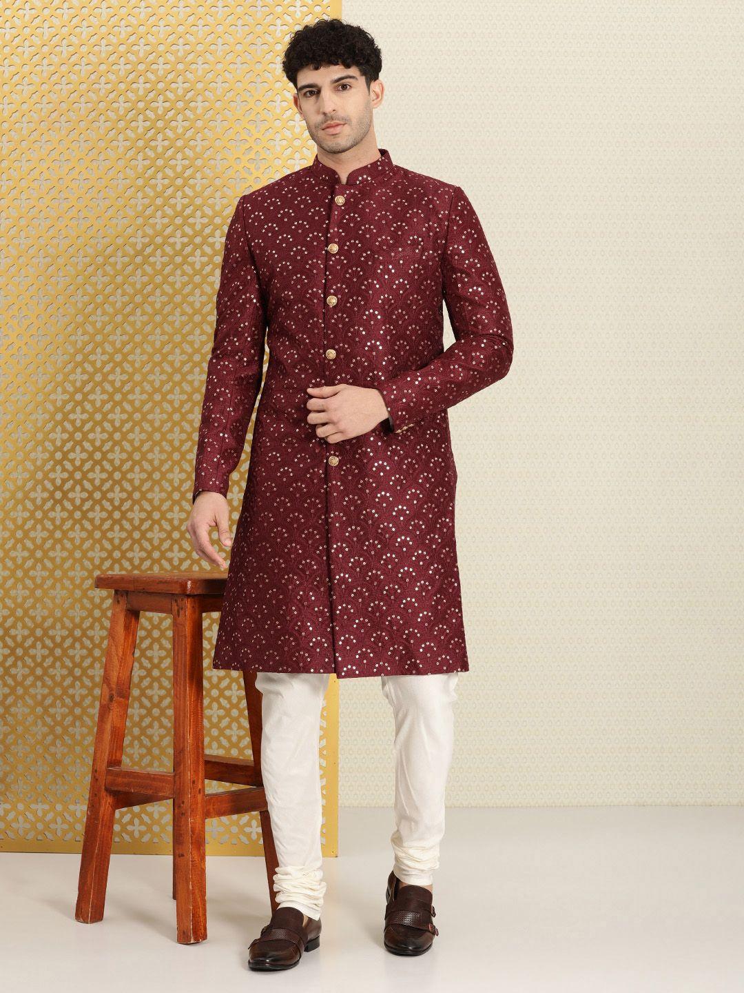 house of pataudi men thread work embellished jashn sherwani set