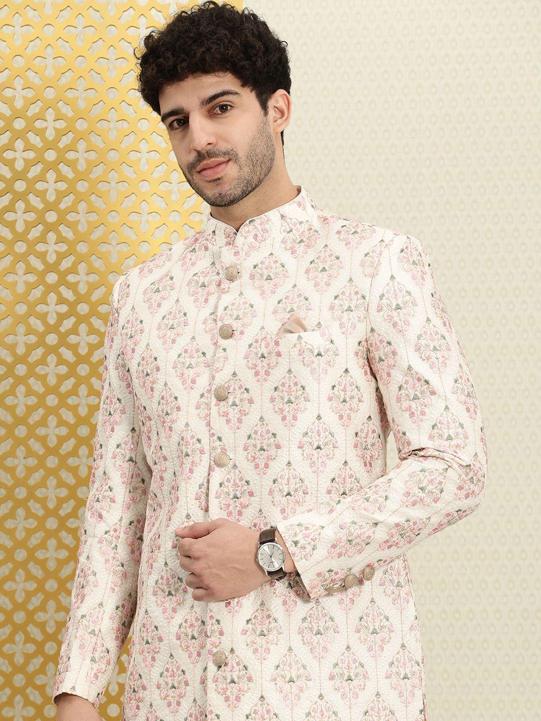 house of pataudi men thread work embellished jashn sherwani set