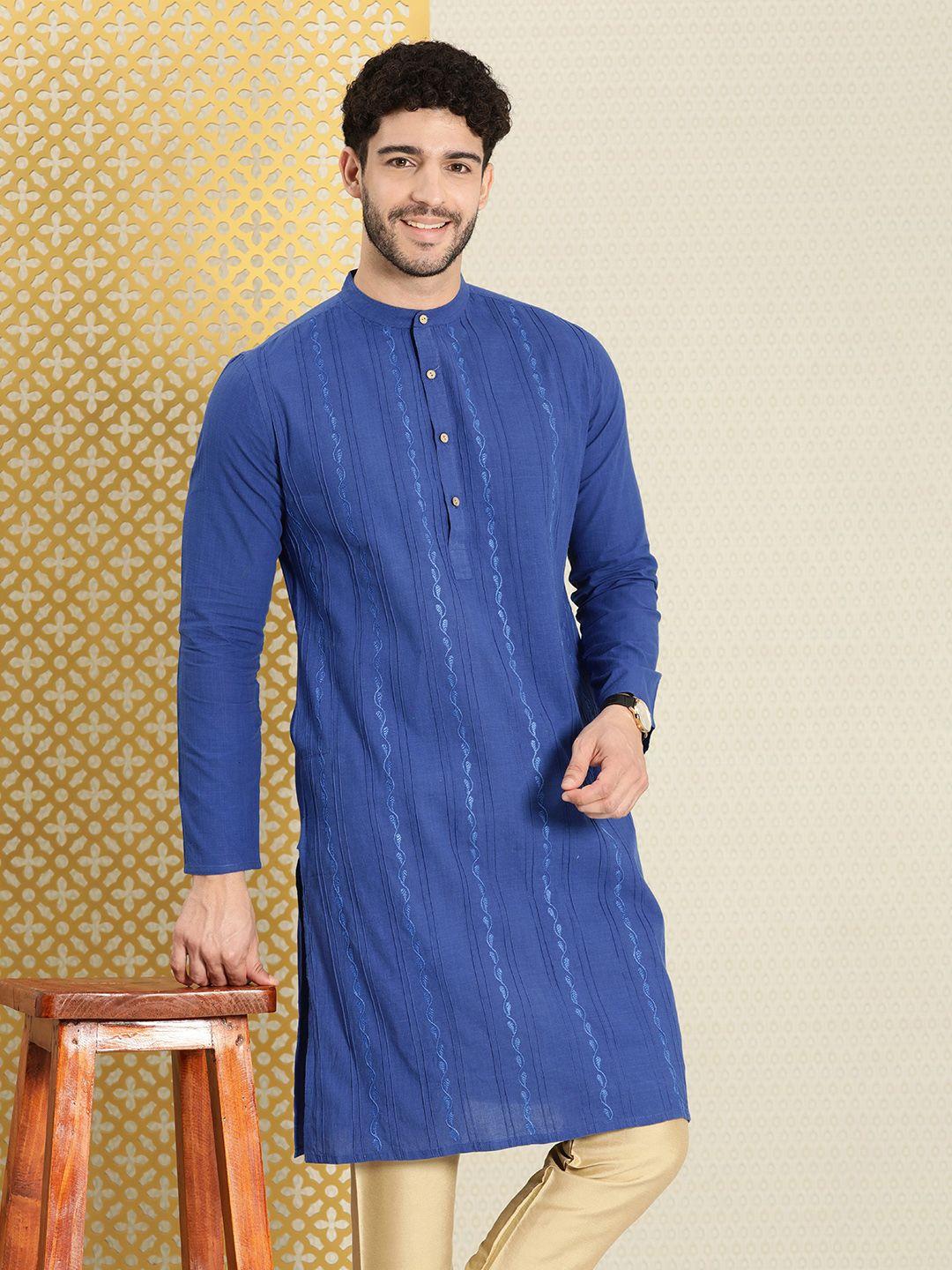 house of pataudi pure cotton ethnic motifs striped thread work jashn kurta