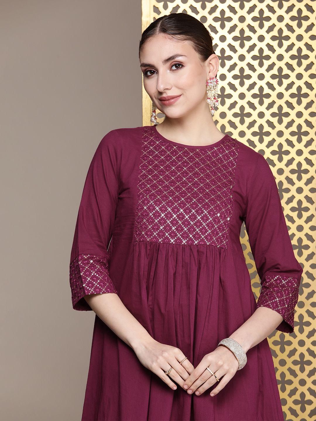 house of pataudi pure cotton sequinned embellished jashn kurta