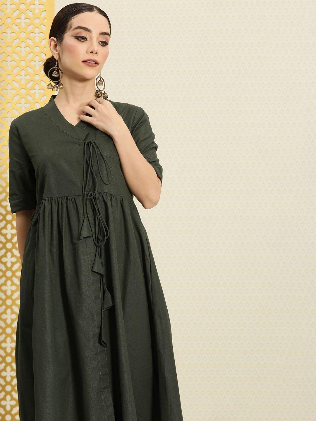 house of pataudi pure cotton v-neck a-line angrakha rozana kurta