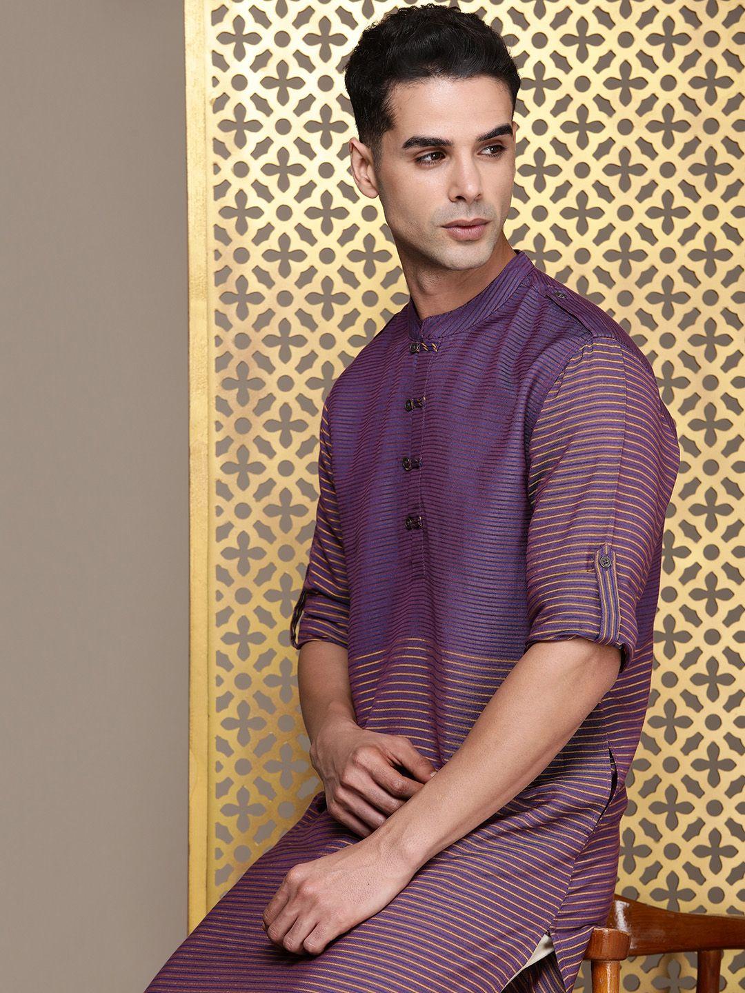 house of pataudi roll-up sleeves striped pathani jashn kurta