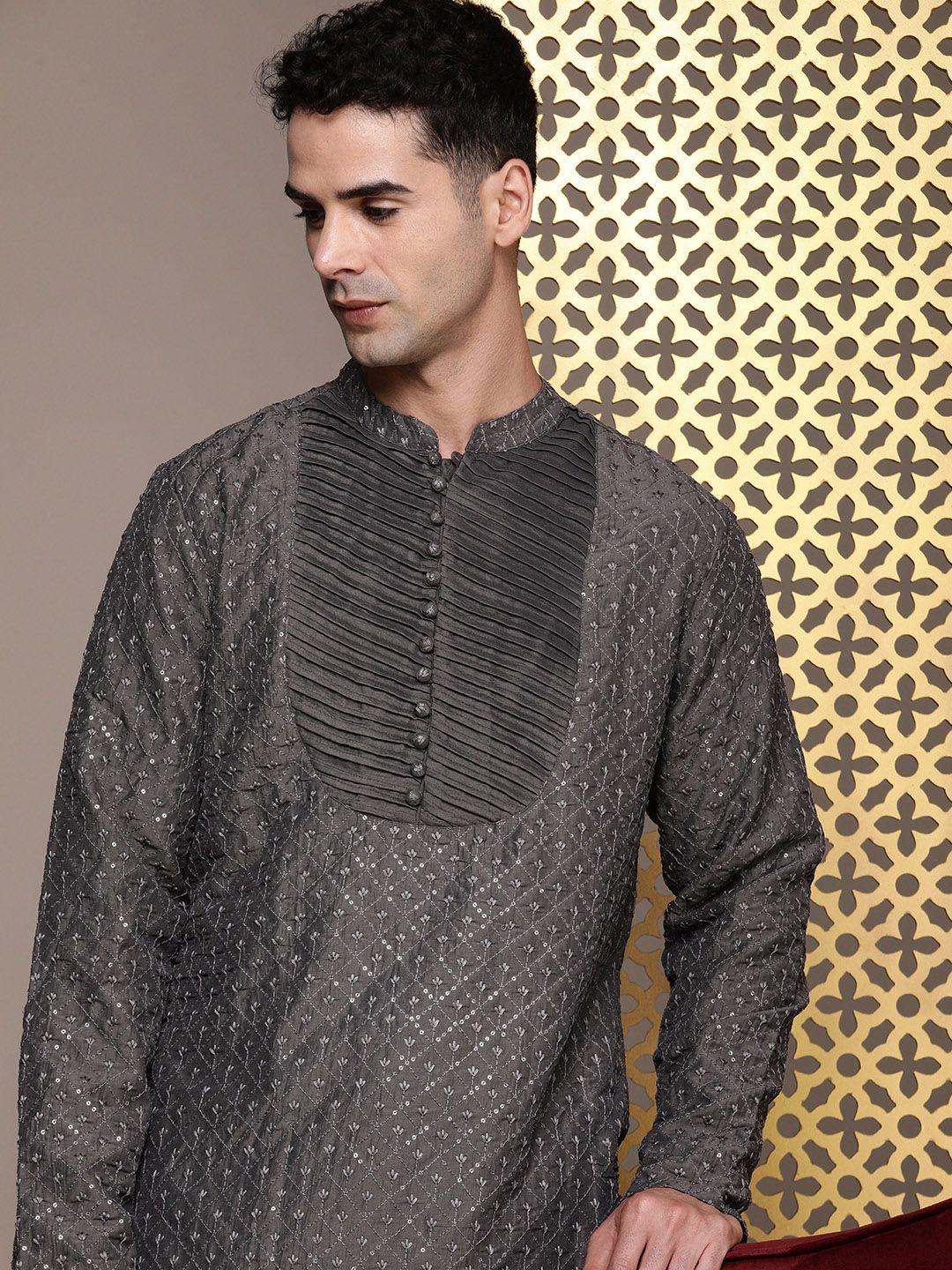 house of pataudi rozana ethnic motifs embroidered sequinned kurta with trousers