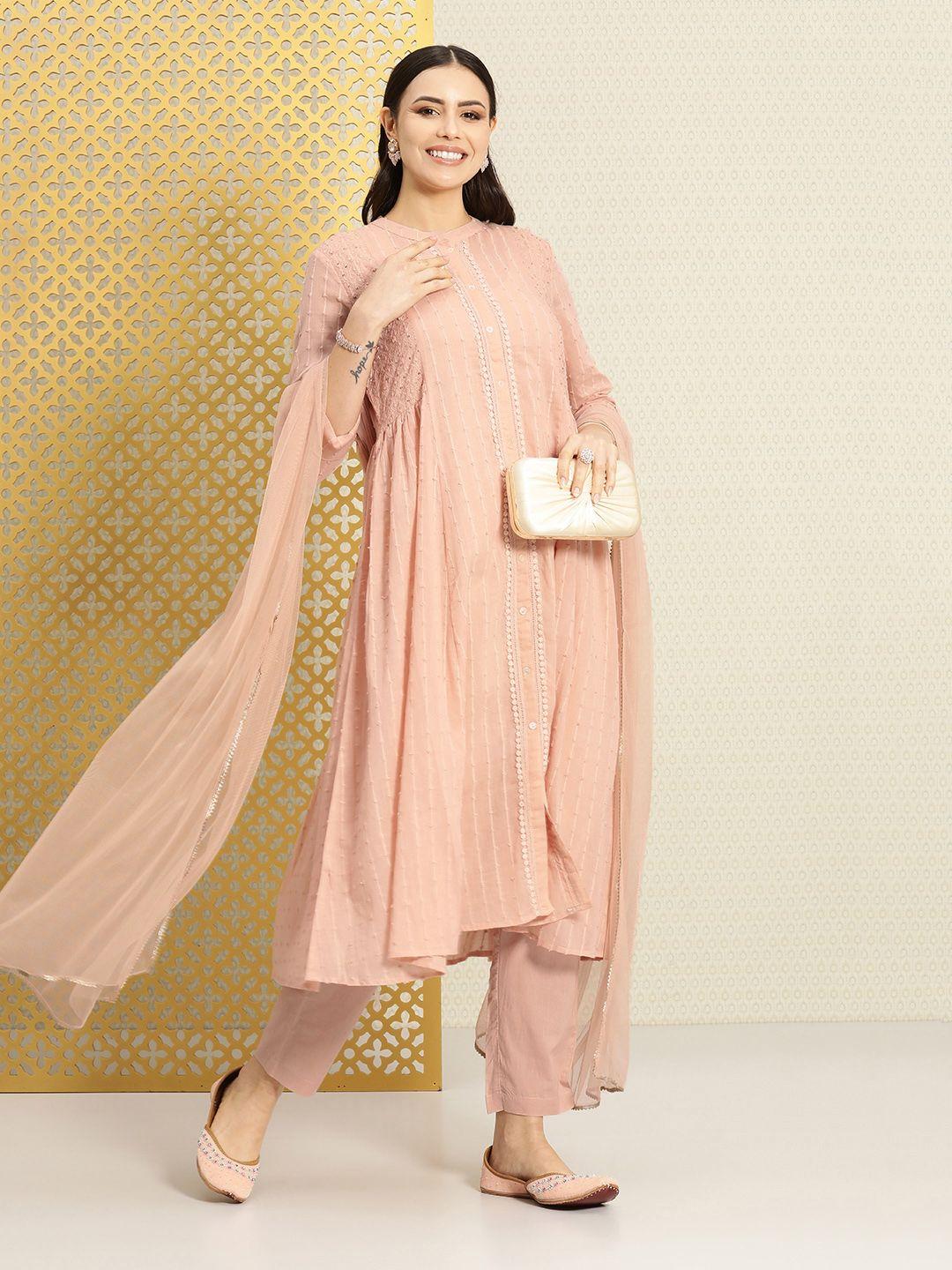 house of pataudi self design regular pure cotton jashn kurta with trousers & dupatta