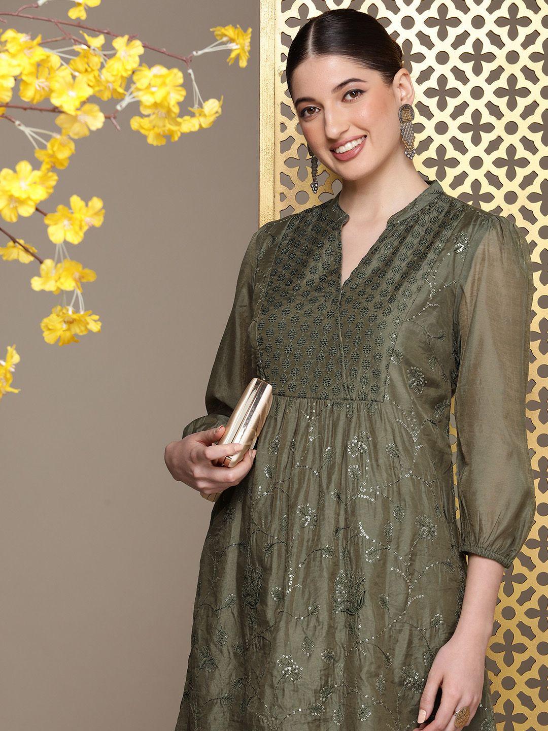 house of pataudi sequinned embellished a-line jashn kurta