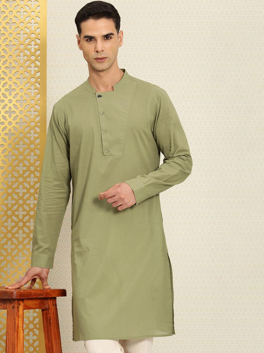 house of pataudi solid mandarin-collar pure cotton rozana kurta