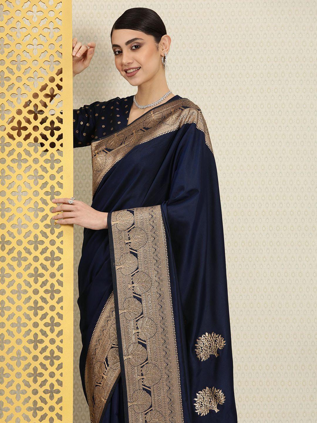 house of pataudi solid zari satin banarasi saree