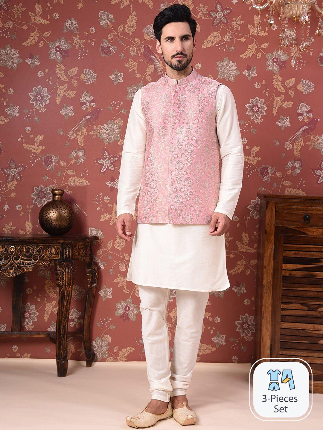 house of pataudi straight kurta with churidar & nehru jacket