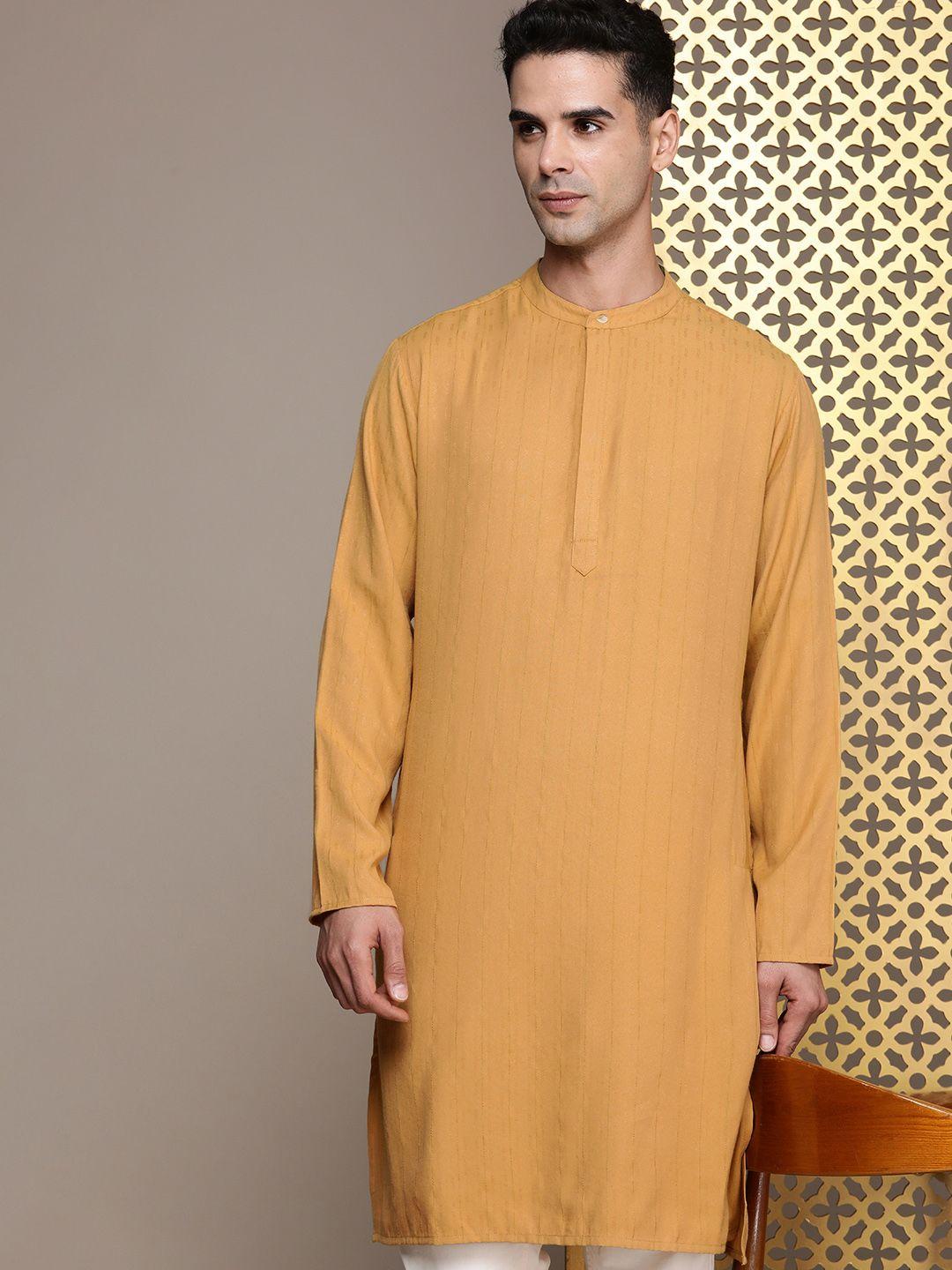 house of pataudi striped band collar rozana kurta