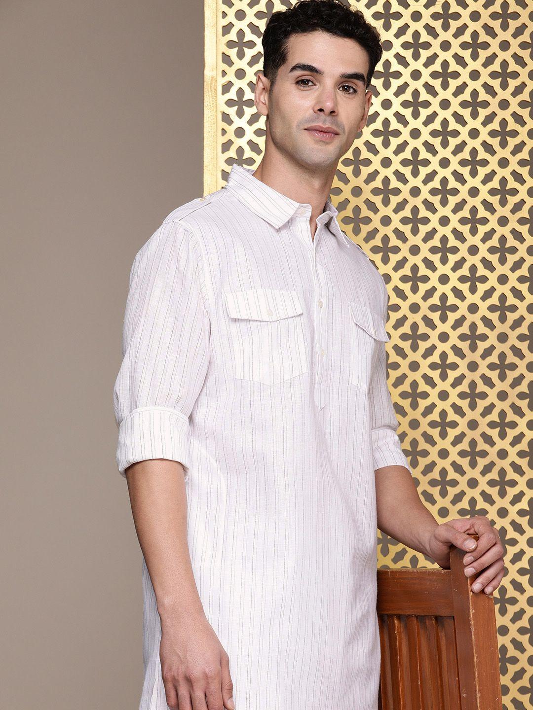 house of pataudi striped jashn regular pathani kurta with pyjama