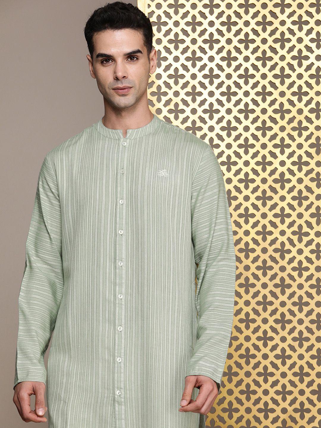 house of pataudi striped mandarin collar rozana kurta