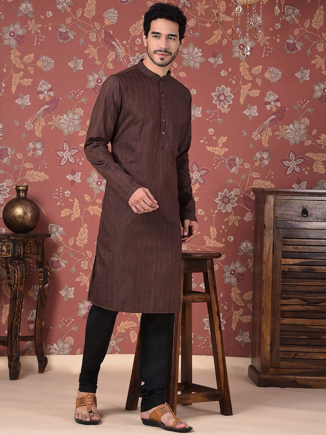 house of pataudi striped mandarin collar straight kurta with churidar