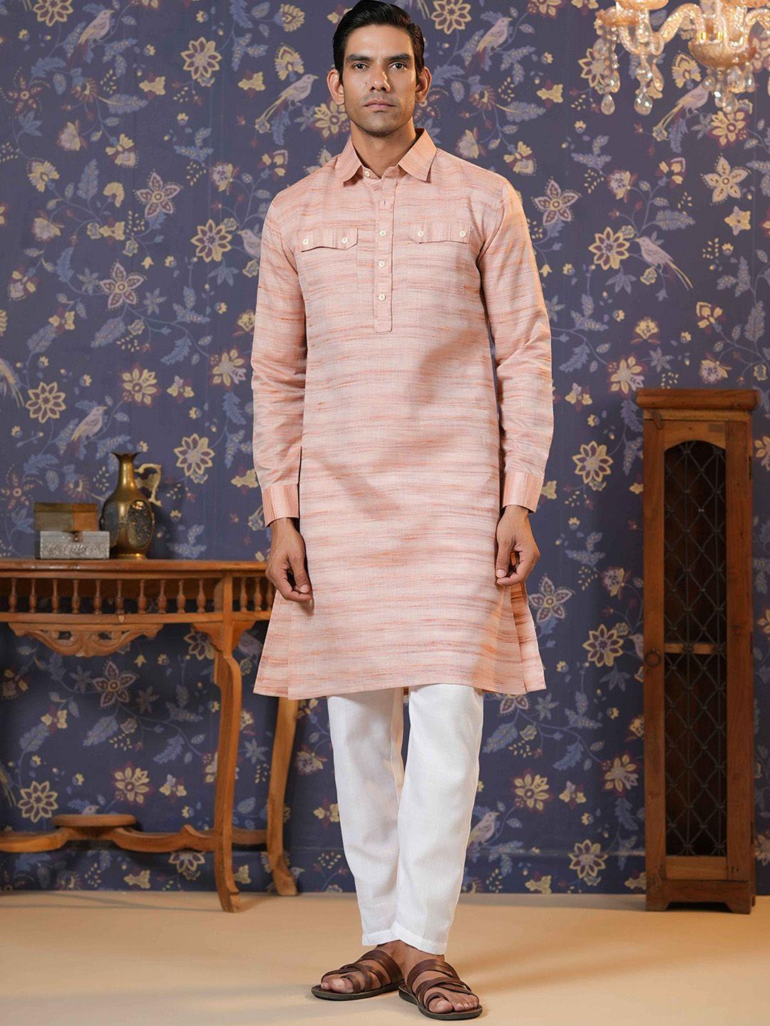 house of pataudi striped straight pure cotton kurta with trousers