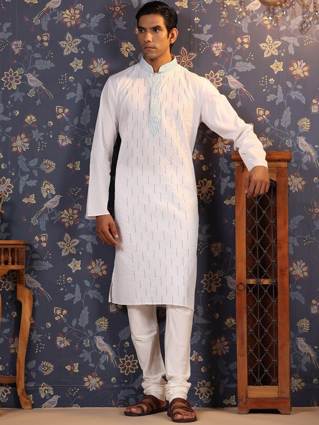 house of pataudi thread work cotton straight kurta