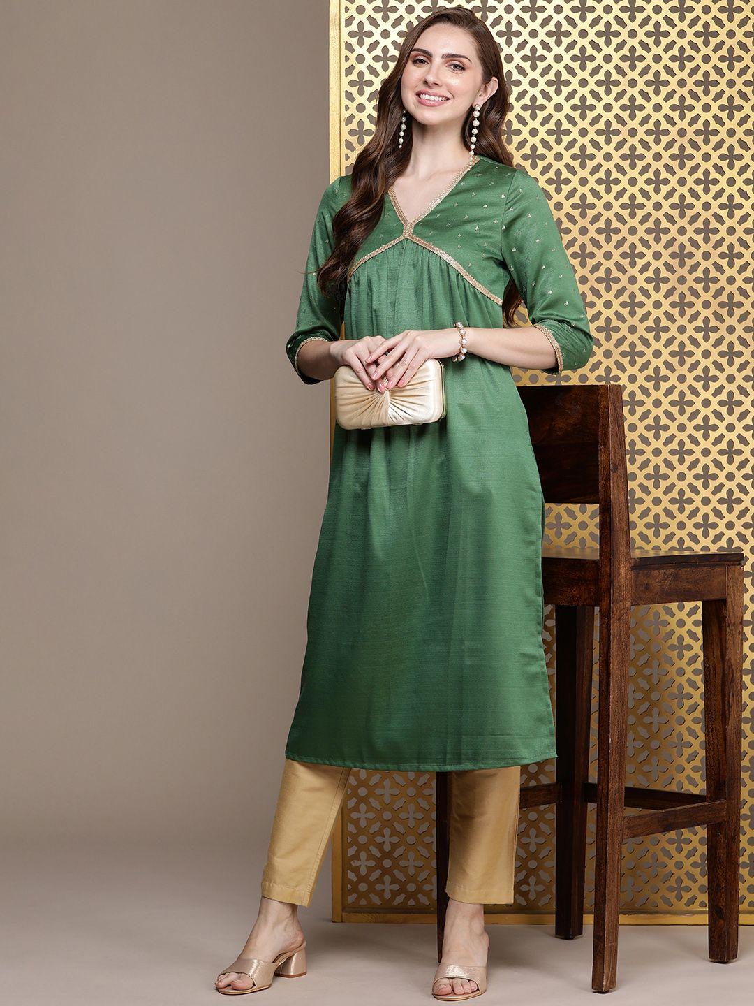 house of pataudi v-neck sequinned jashn kurta