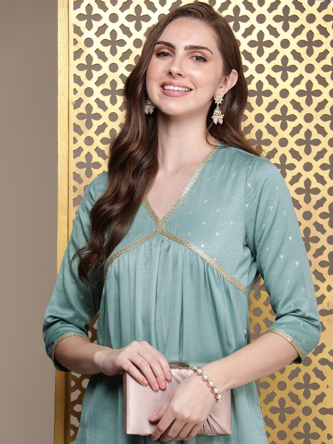 house of pataudi v-neck sequinned jashn kurta