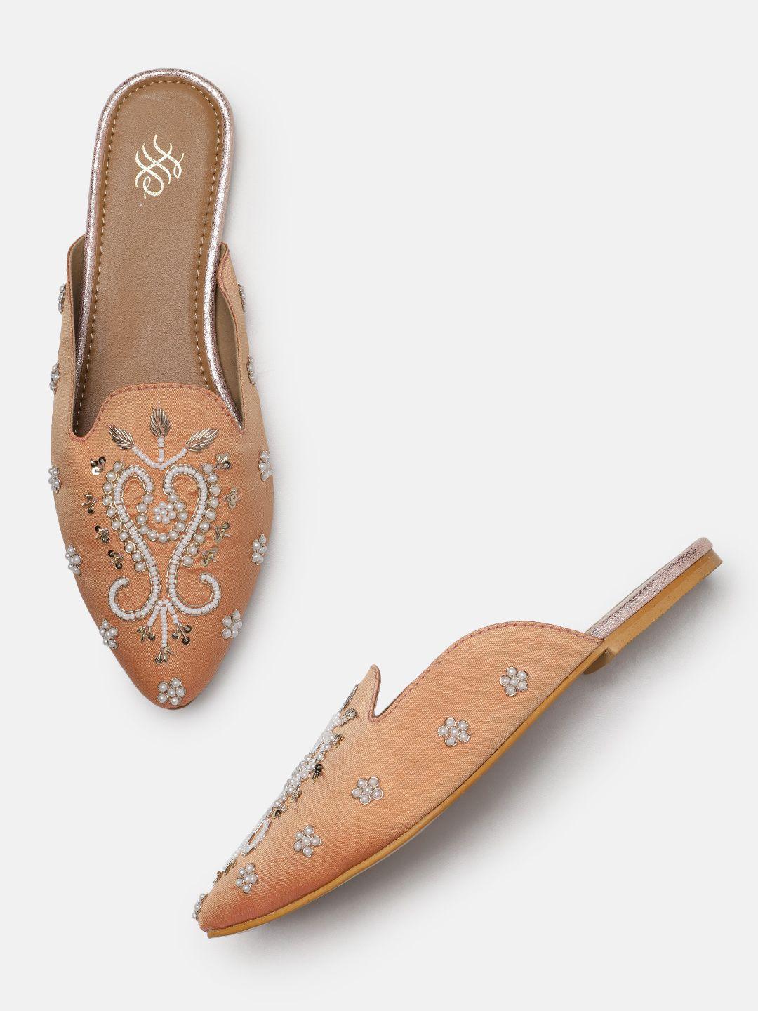 house of pataudi women embellished pointed toe ethnic mules