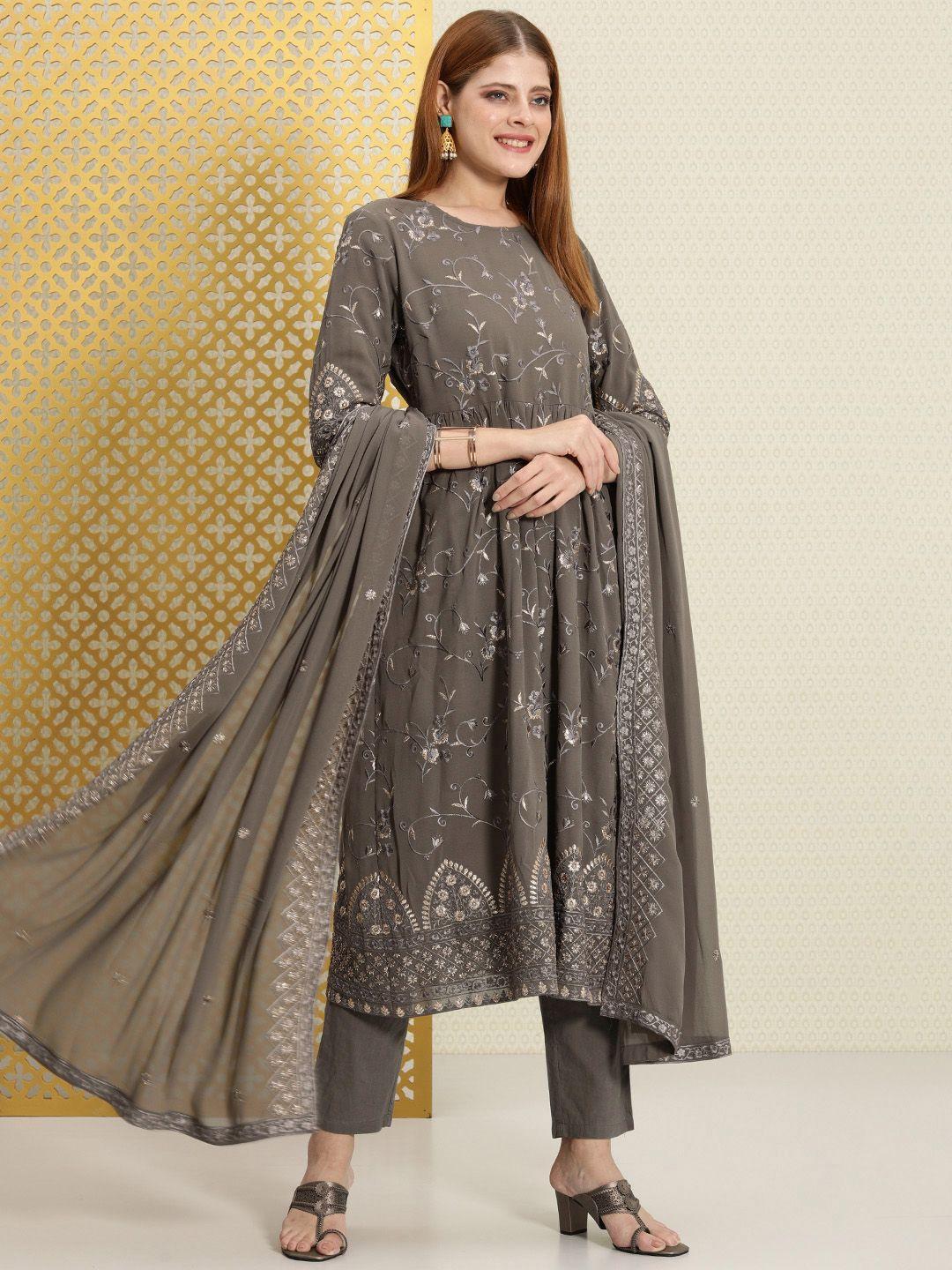 house of pataudi women embroidered jashn kurta with trousers & dupatta set