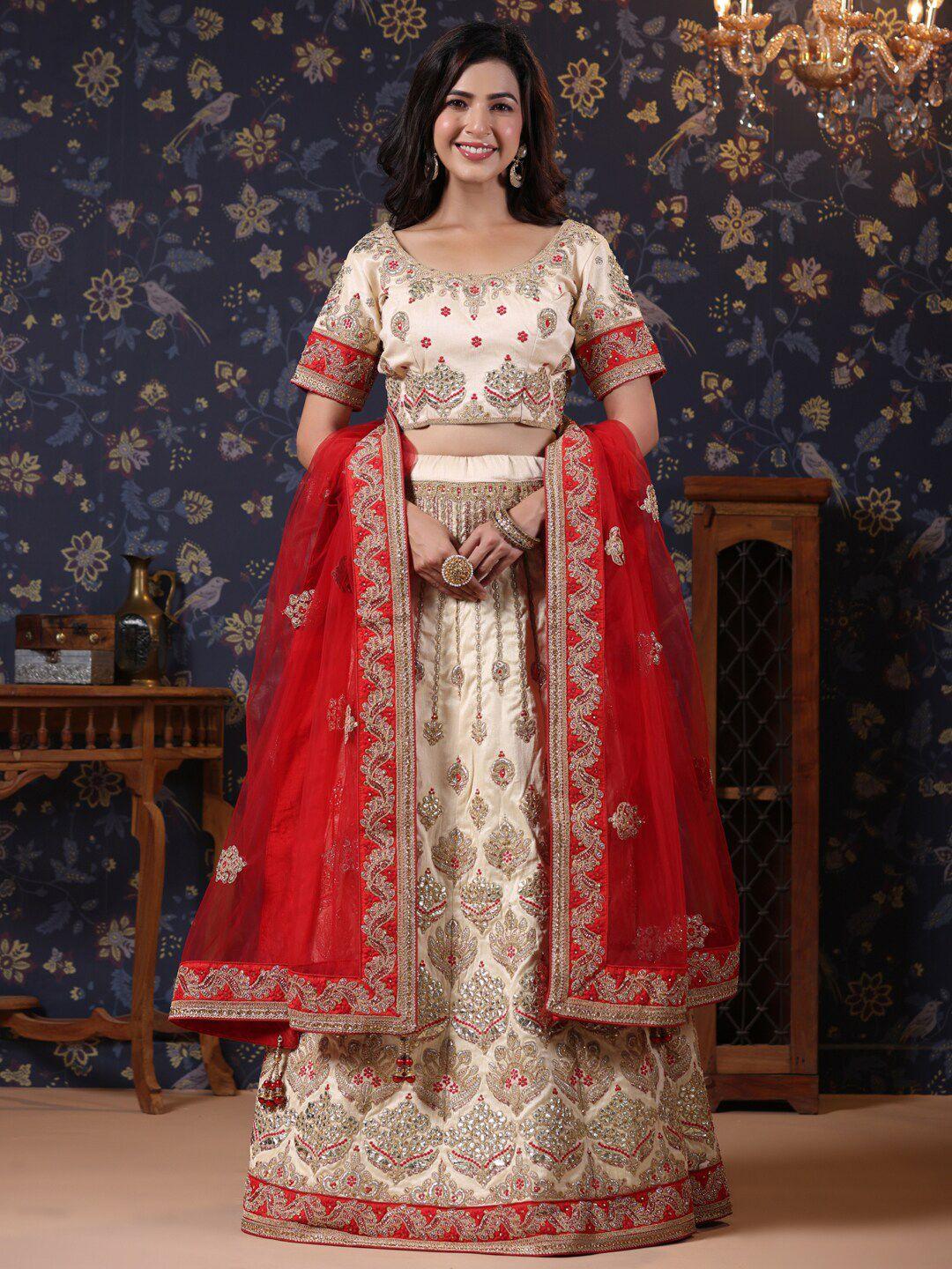 house of pataudi women embroidered semi stitched lehenga choli & dupatta