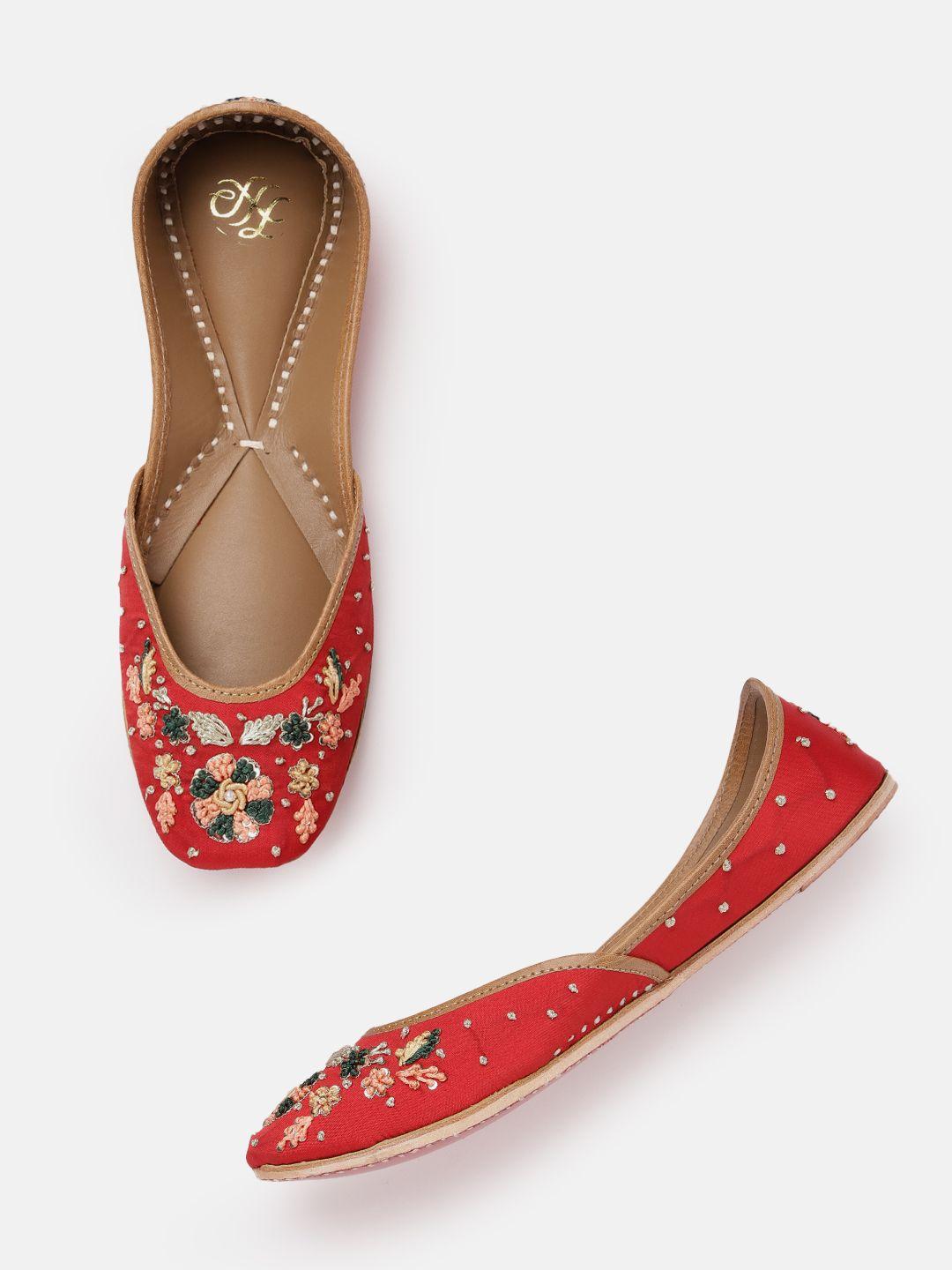house of pataudi women floral embroidered embellished detail ethnic mojaris