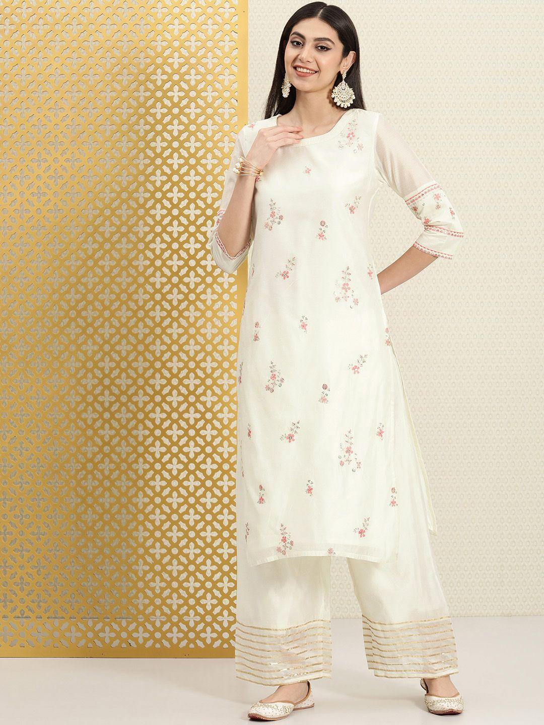 house of pataudi women floral embroidered sequinned jashn kurta with palazzos