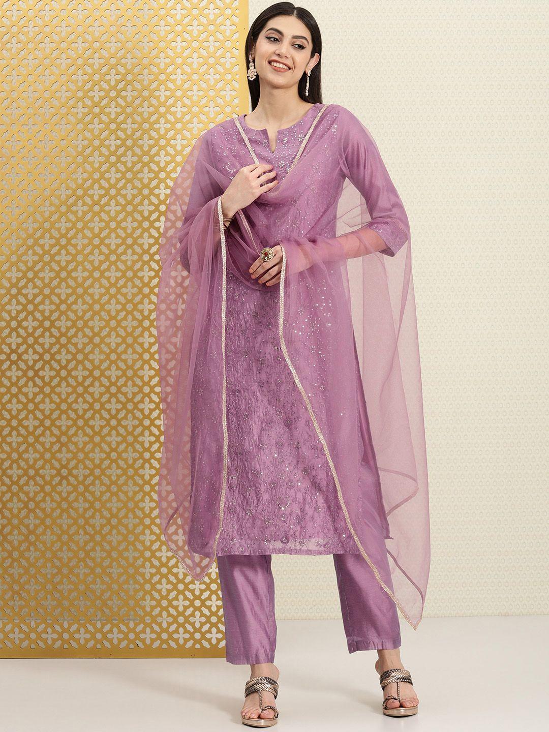 house of pataudi women floral embroidered sequinned jashn kurta with trousers & dupatta