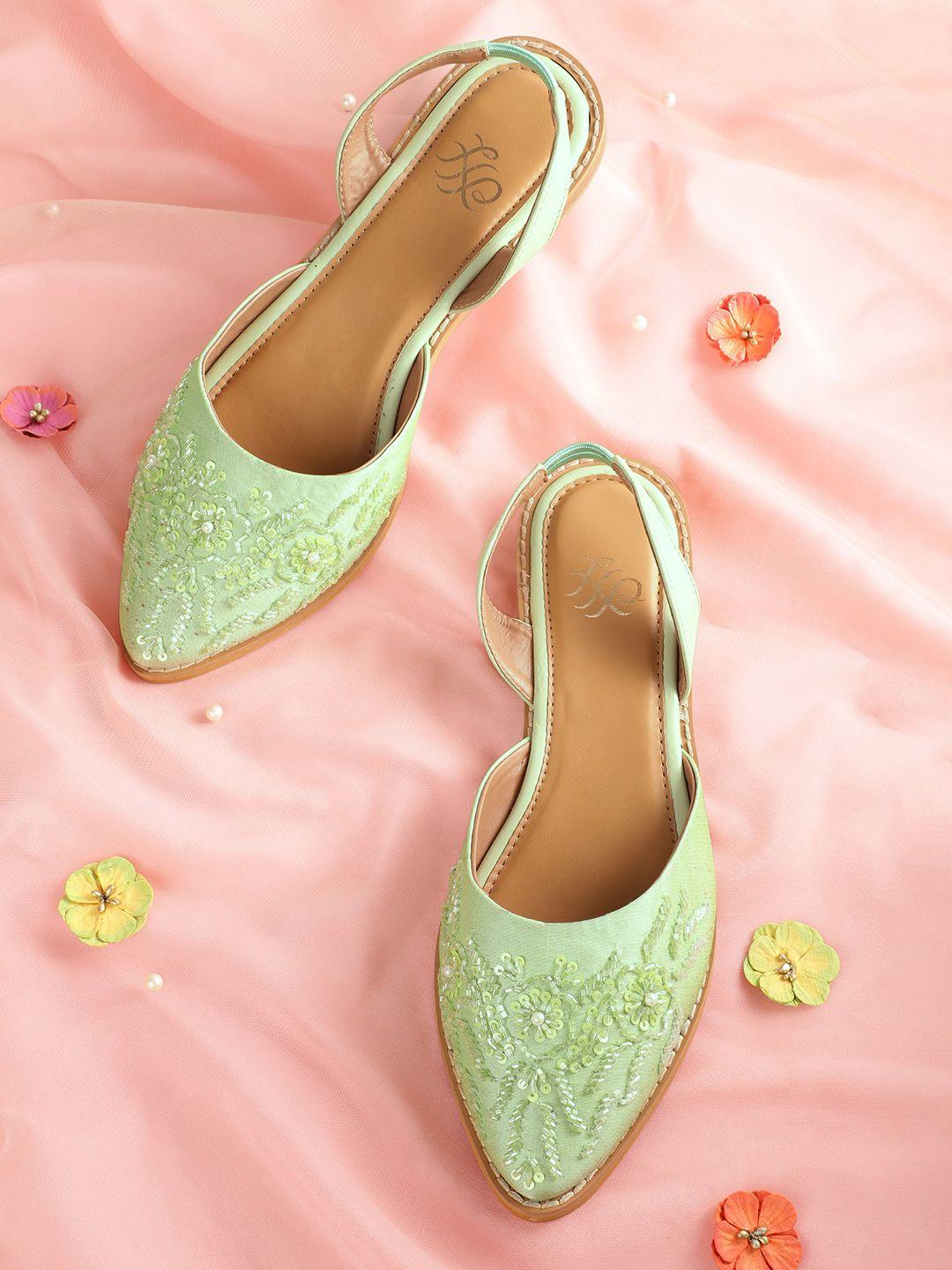 house of pataudi women green embellished handcrafted closed toe flats