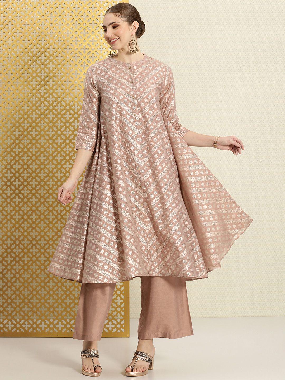 house of pataudi women jashn ethnic motifs printed sequinned a-line kurta with palazzos