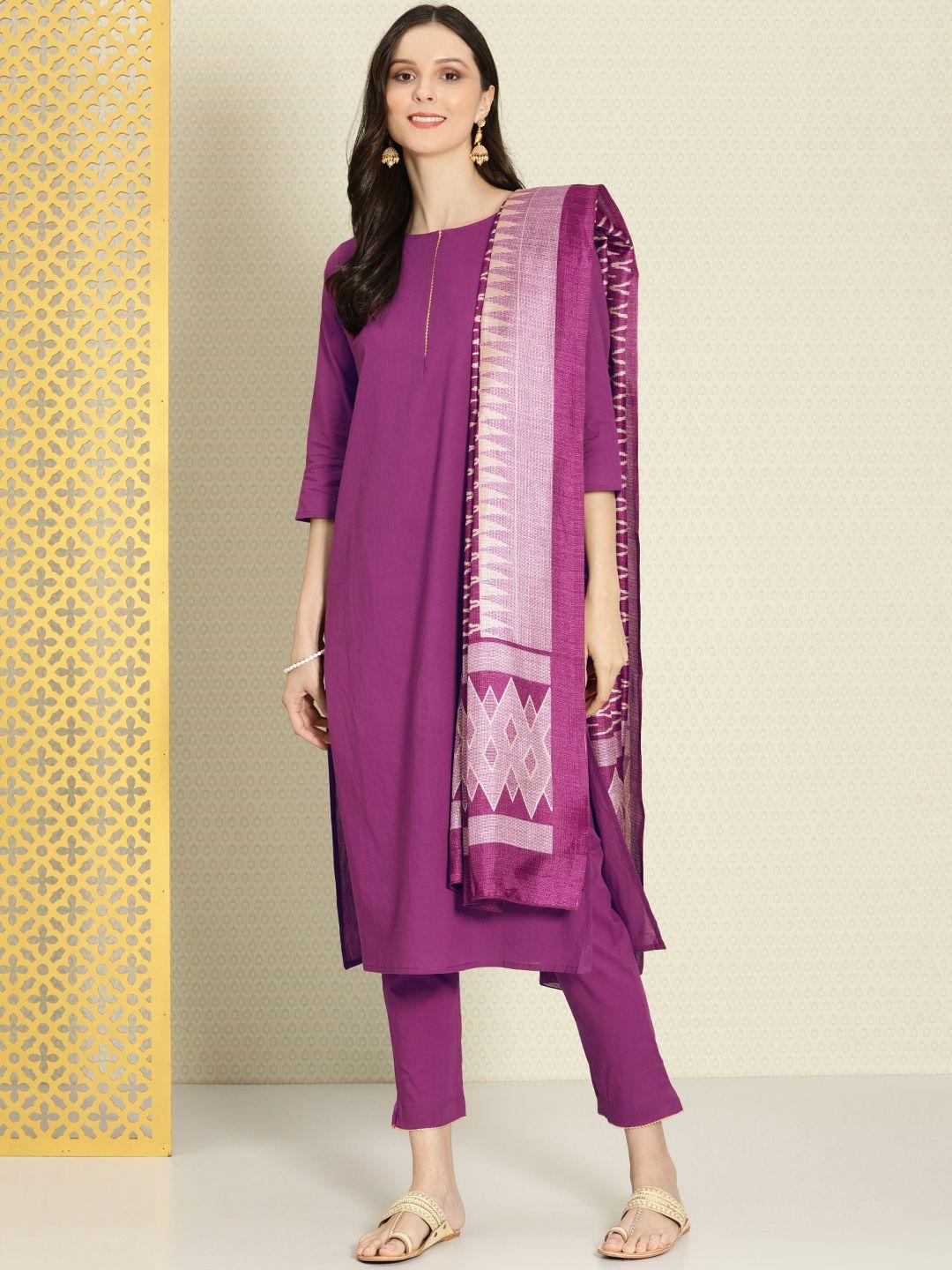 house of pataudi women magenta pure cotton rozana kurta set