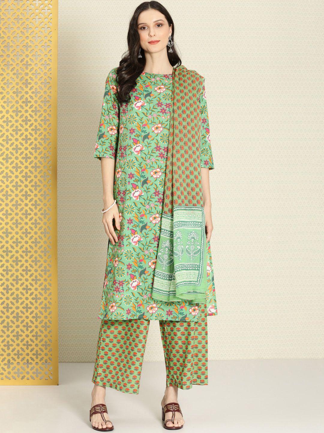 house of pataudi women multicoloured floral printed pure cotton rozana kurta set