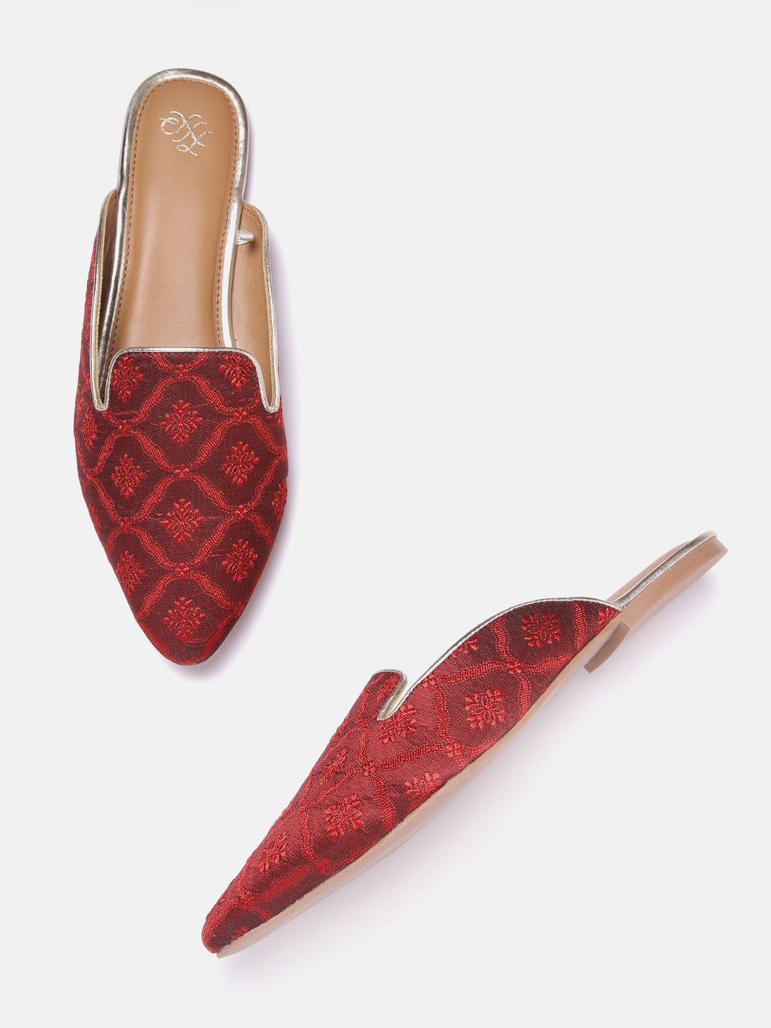 house of pataudi women red woven design mules