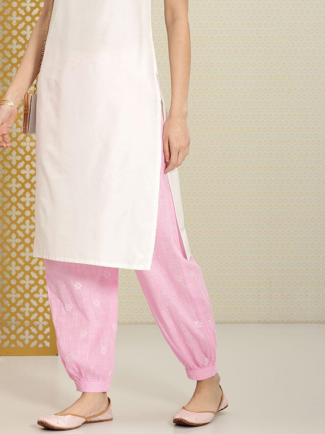 house of pataudi women roazan mid-rise self-design floral trousers