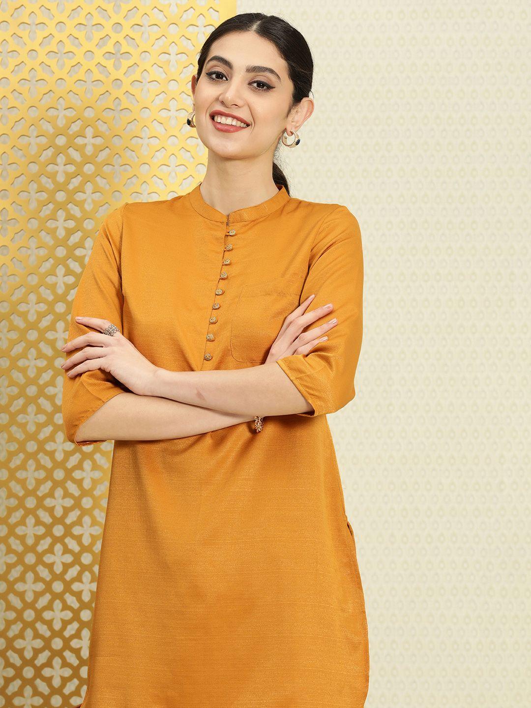 house of pataudi women solid mandarin collar regular jashn kurta with pyjamas
