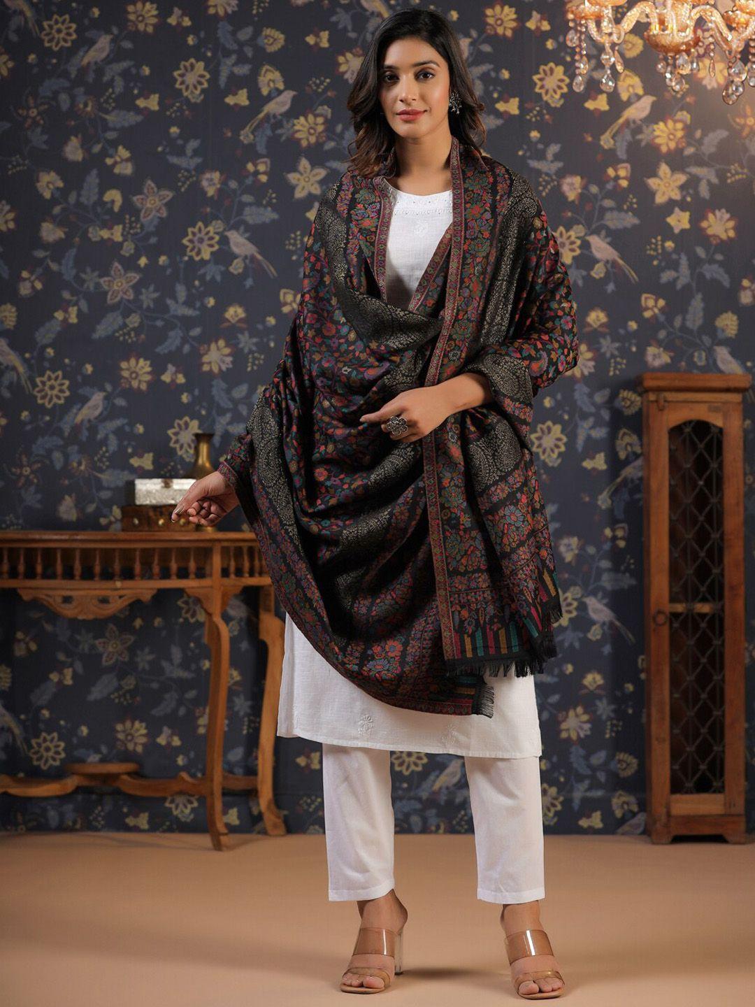 house of pataudi women woven-design woolen shawl