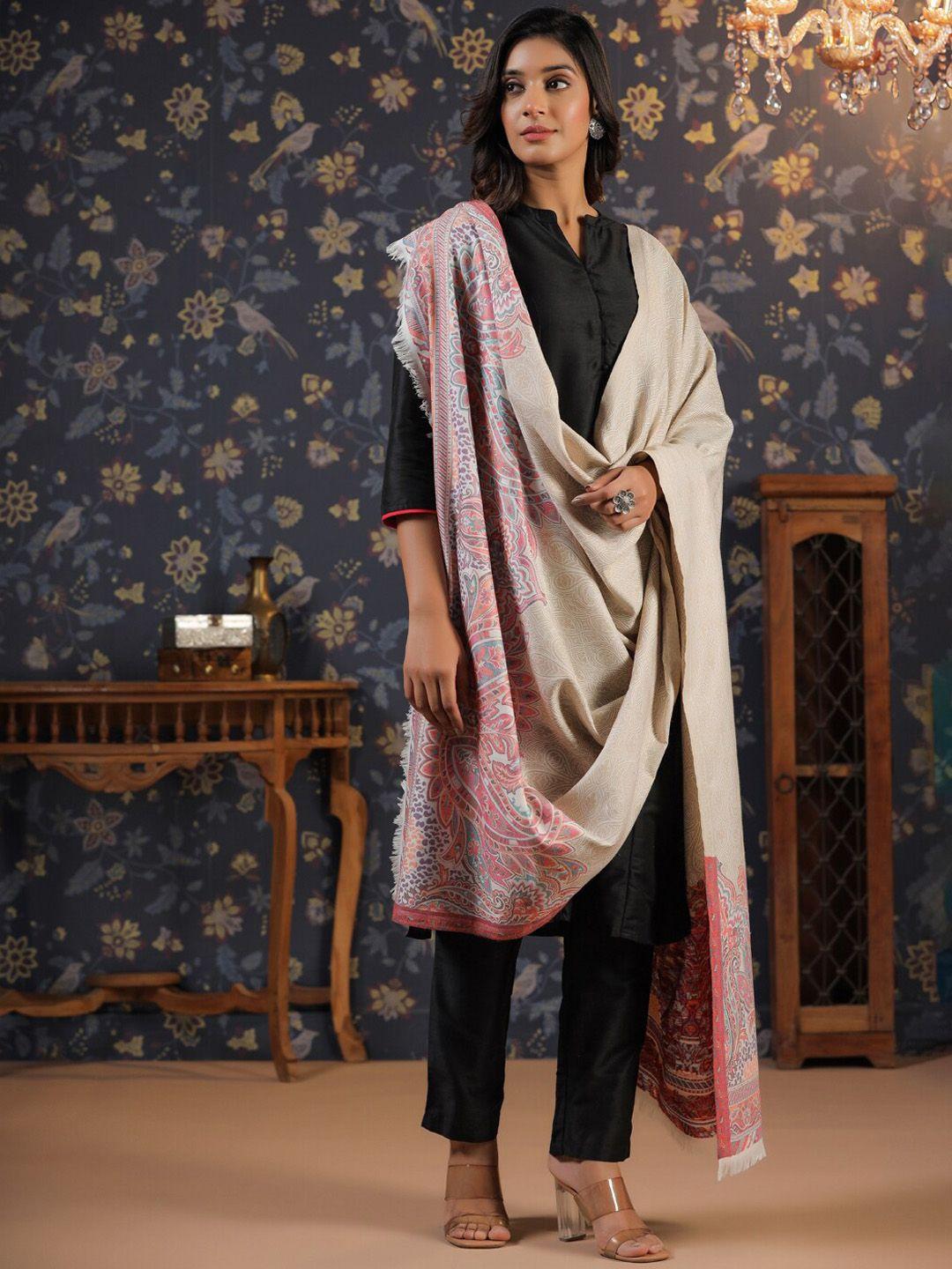 house of pataudi women woven-design woolen shawl