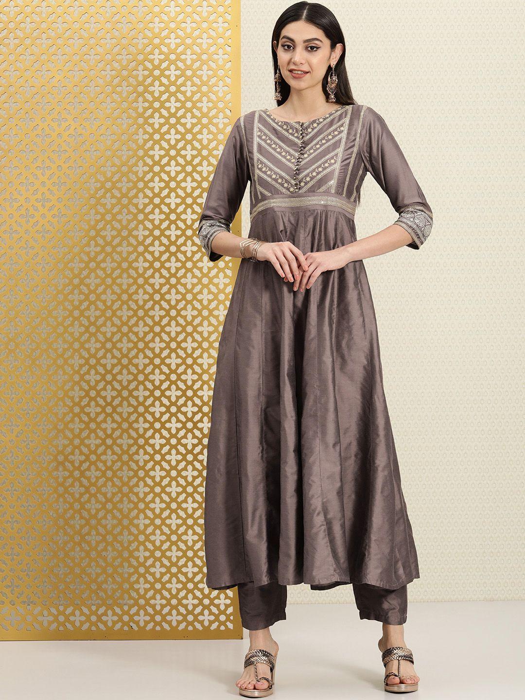 house of pataudi women yoke design empire sequinned jashn kurta with trousers