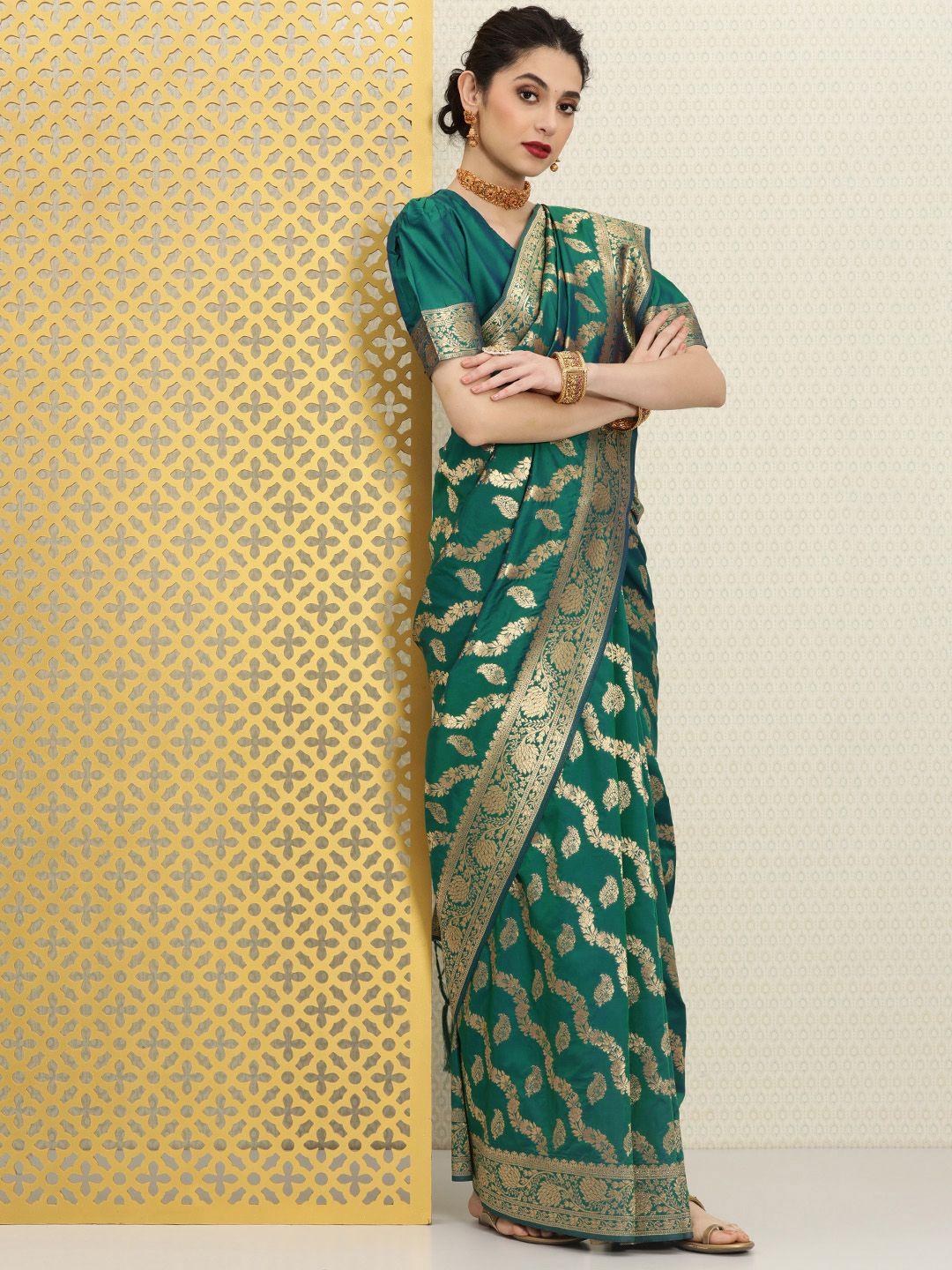 house of pataudi woven design ethnic motifs zari silk blend saree