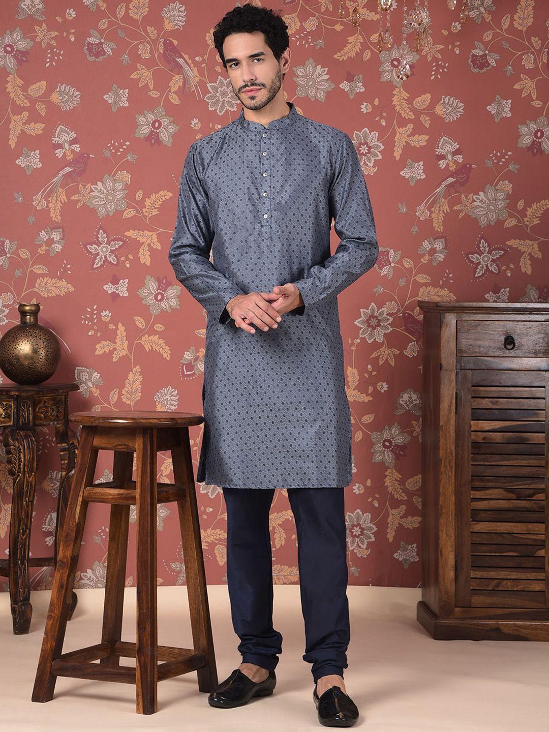 house of pataudi woven-design straight kurta with churidar set