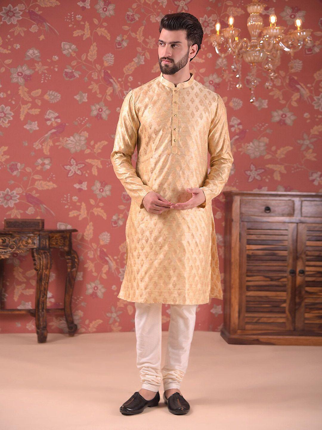 house of pataudi woven design straight kurta with churidar