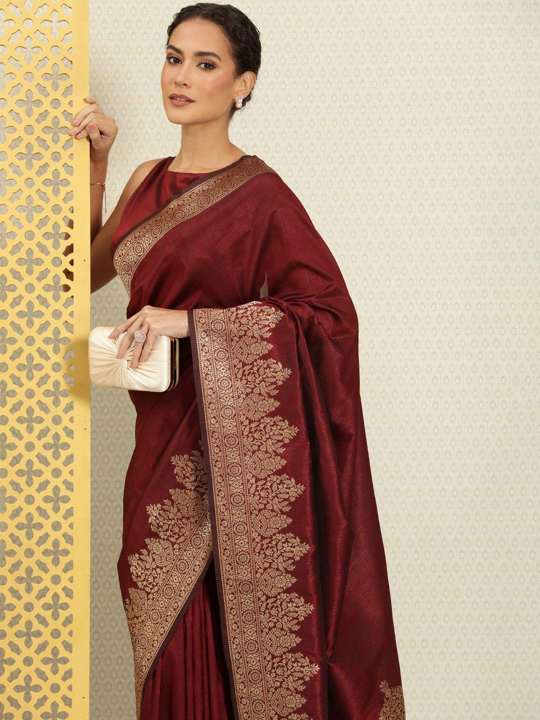 house of pataudi woven design zari silk blend saree