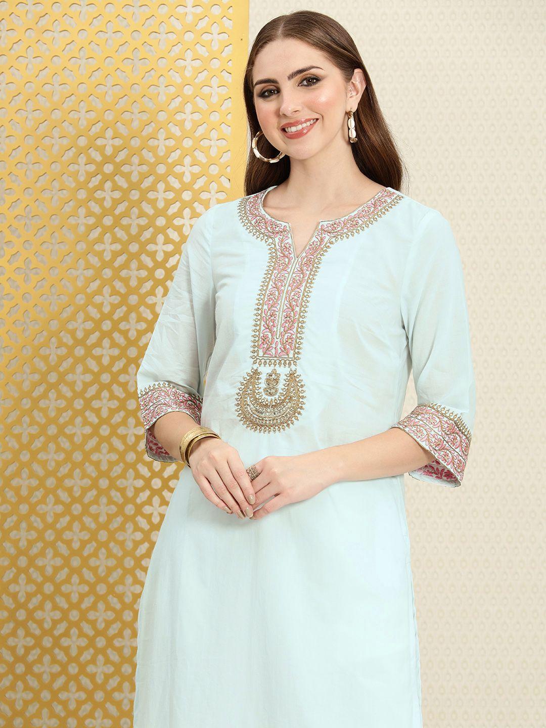 house of pataudi yoke design thread work floral jashn kurta