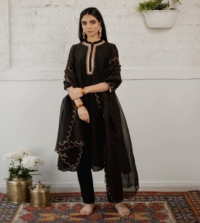 house of pink black devi kimaya kurta set