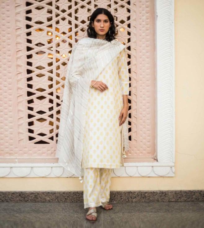 house of pink off white meera kurta set