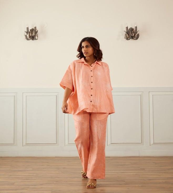 house of pink peach print shirt with pant